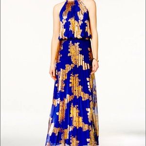 MSK Metallic-Print Pleated Blouson Gown 18W